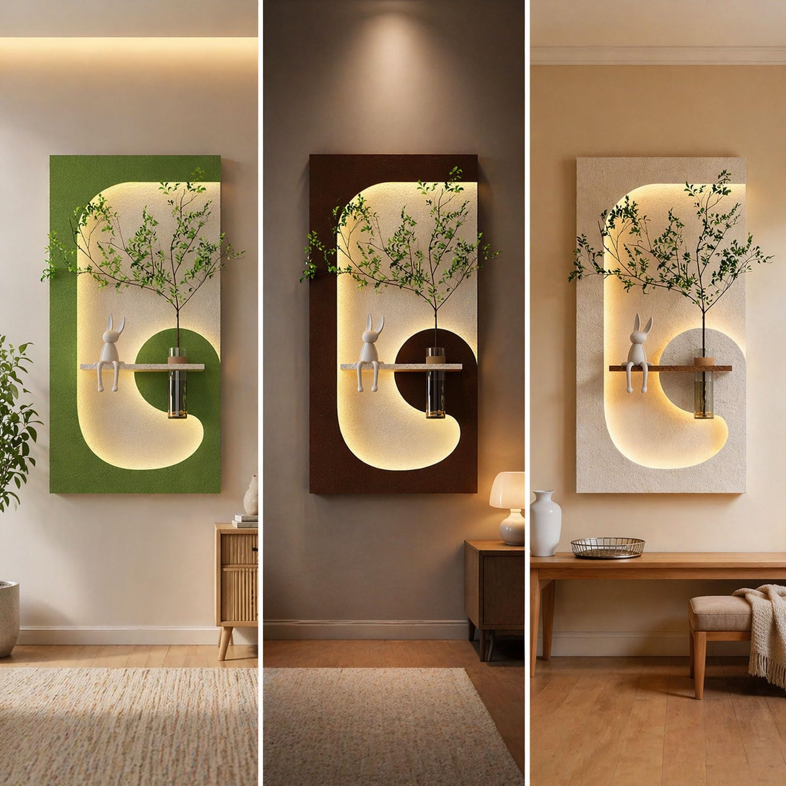 Modern 3d Wall Sculpture with LED Lights, Sandstone Wall Art Decor